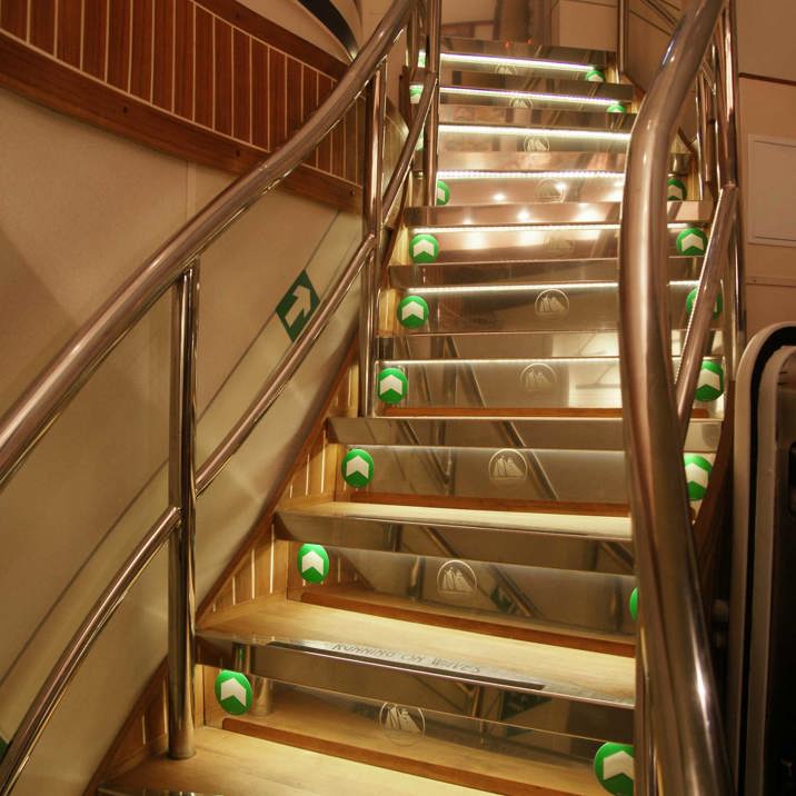 ship interior lighted up ladder