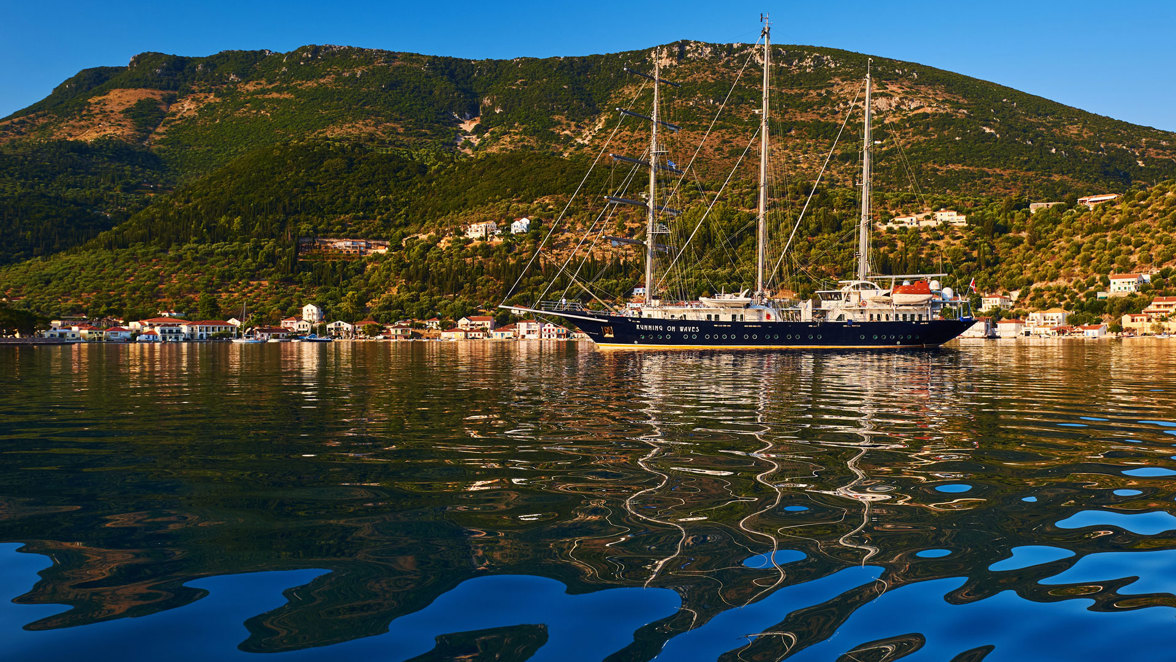 ship next to hilly island