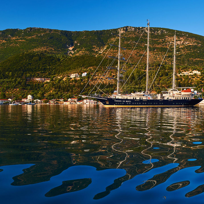 ship next to hilly island