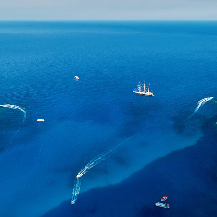 ship at a distance from Shipwreck beach on Zakynthos island Greece