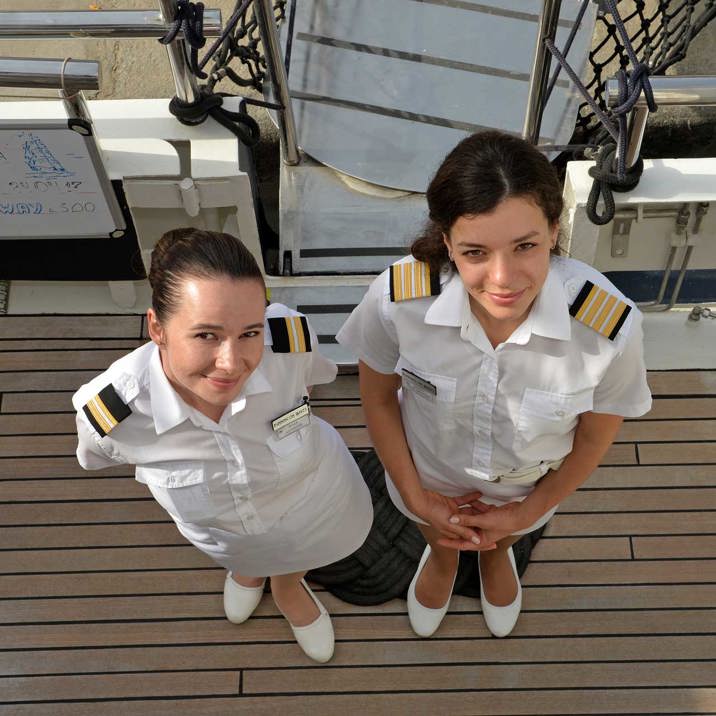 two ladies of the crew on deck